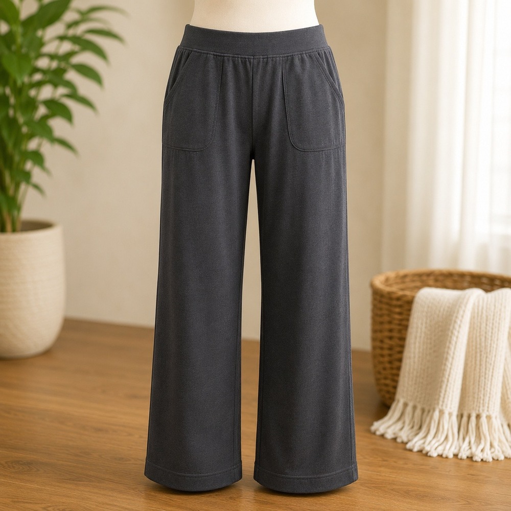 Denim & Co. Active Velour Sweatpants Womens XSP Black‎ Straight Leg Lounge Pants